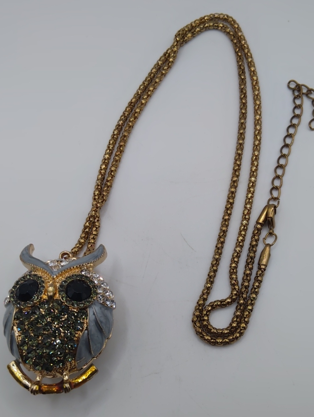 Owl Rhinestone And Enamel Over Gold Tone Necklace - Picture 5 of 7